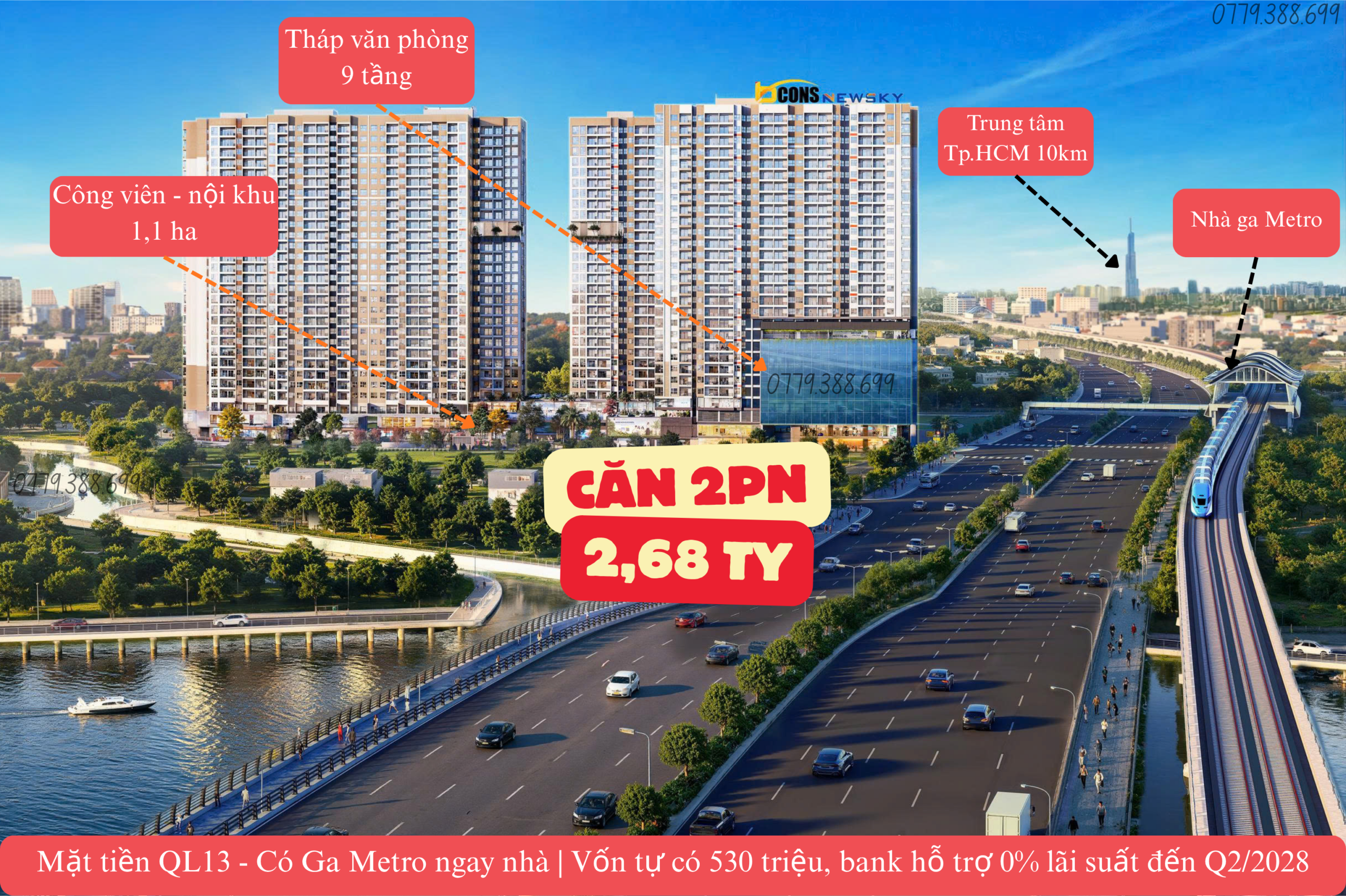 Phối cảnh dự án Bcons NewSky - 2PN từ 2,68 tỷ